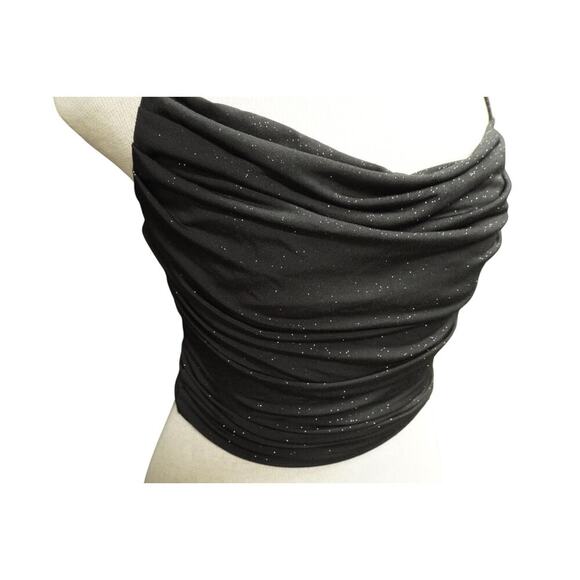 Vintage Bluetblu Y2K Ruched Glitter Cowl Neck Tank Black Spaghetti Strap Small - Picture 6 of 11